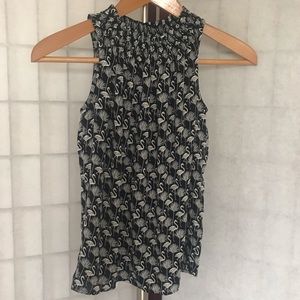 LOFT PETITE Black and White Flamingo Print Top Size XXSP